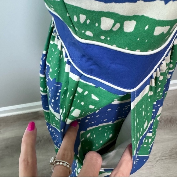 Dear Creatures Phoebe A Line Retro Blue Green Dress Medium Stripe Cut Out - Picture 5 of 9